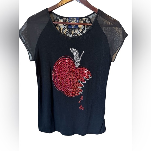 Disney Tops - Disney Couture women's black bling lace top Snow White Bell Cinderella size S